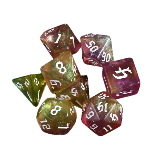 Assorted Game Dice 7-pcs Pink Lemonade Swirl With White Numbering