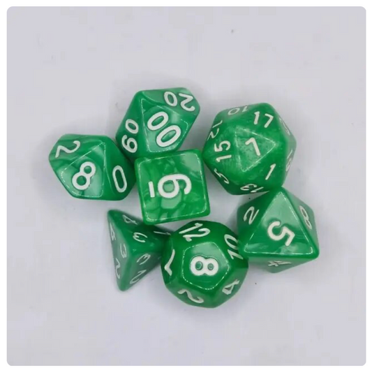 Assorted Game Dice 7-pcs Green Mana Swirl With White Numbering